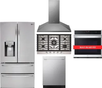 5 Piece Package Includes Refrigerator, Cooktop, Wall Oven, Hood And Dishwasher