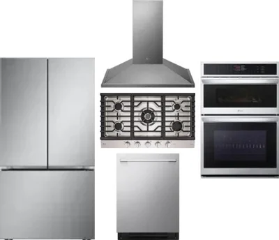 5 Piece Package Includes Refrigerator, Cooktop, Wall Oven, Hood And Dishwasher