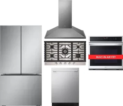 5 Piece Package Includes Refrigerator, Cooktop, Wall Oven, Hood And Dishwasher