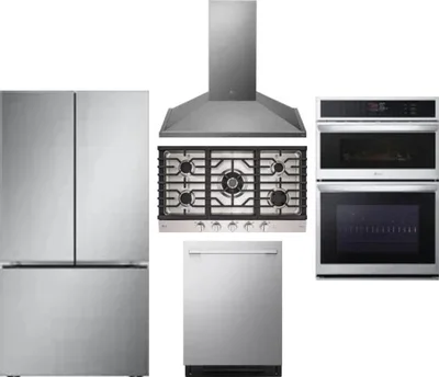 5 Piece Package Includes Refrigerator, Cooktop, Wall Oven, Hood And Dishwasher