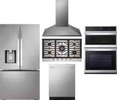 5 Piece Package Includes Refrigerator, Cooktop, Wall Oven, Hood And Dishwasher