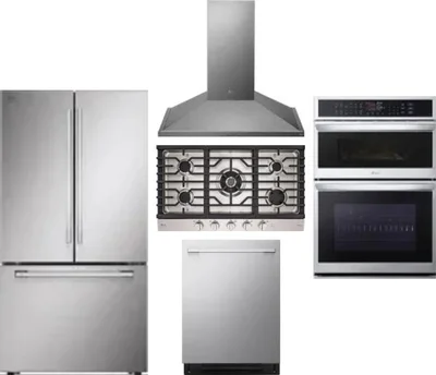 5 Piece Package Includes Refrigerator, Cooktop, Wall Oven, Hood And Dishwasher