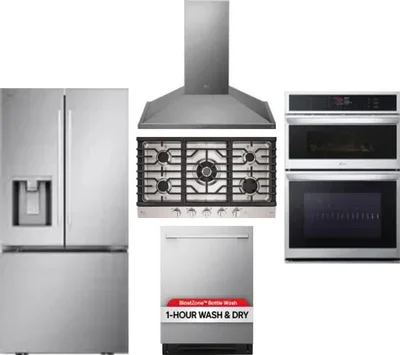 5 Piece Package Includes Refrigerator, Cooktop, Wall Oven, Hood And Dishwasher