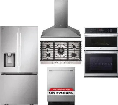 5 Piece Package Includes Refrigerator, Cooktop, Wall Oven, Hood And Dishwasher