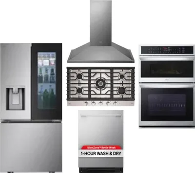 5 Piece Package Includes Refrigerator, Cooktop, Wall Oven, Hood And Dishwasher