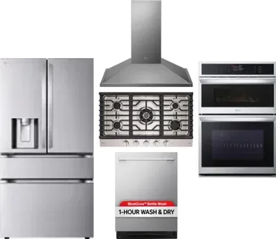 5 Piece Package Includes Refrigerator, Cooktop, Wall Oven, Hood And Dishwasher