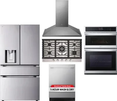 5 Piece Package Includes Refrigerator, Cooktop, Wall Oven, Hood And Dishwasher