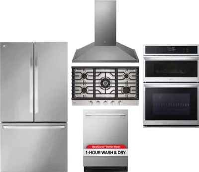 5 Piece Package Includes Refrigerator, Cooktop, Wall Oven, Hood And Dishwasher