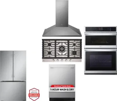 5 Piece Package Includes Refrigerator, Cooktop, Wall Oven, Hood And Dishwasher