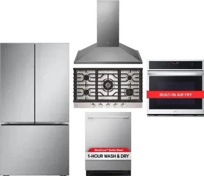 5 Piece Package Includes Refrigerator, Cooktop, Wall Oven, Hood And Dishwasher