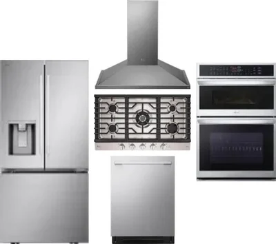 5 Piece Package Includes Refrigerator, Cooktop, Wall Oven, Hood And Dishwasher