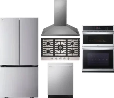 5 Piece Package Includes Refrigerator, Cooktop, Wall Oven, Hood And Dishwasher