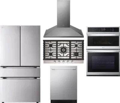 5 Piece Package Includes Refrigerator, Cooktop, Wall Oven, Hood And Dishwasher