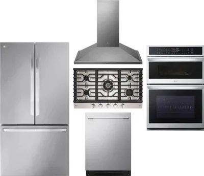 5 Piece Package Includes Refrigerator, Cooktop, Wall Oven, Hood And Dishwasher