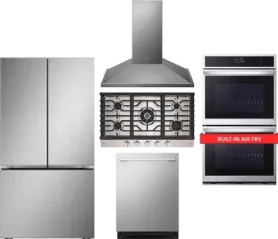 5 Piece Package Includes Refrigerator, Cooktop, Wall Oven, Hood And Dishwasher
