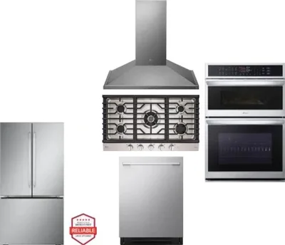 5 Piece Package Includes Refrigerator, Cooktop, Wall Oven, Hood And Dishwasher