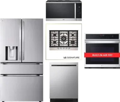 5 Piece Package Includes Refrigerator, Cooktop, Wall Oven, Microwave And Dishwasher