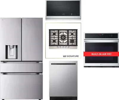 5 Piece Package Includes Refrigerator, Cooktop, Wall Oven, Microwave And Dishwasher