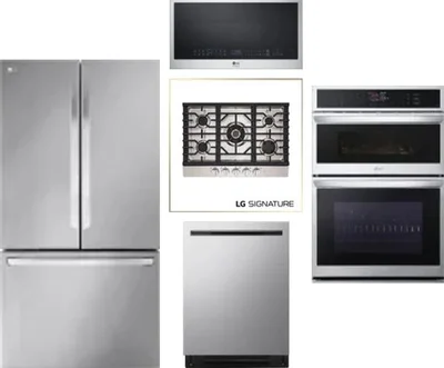 5 Piece Package Includes Refrigerator, Cooktop, Wall Oven, Microwave And Dishwasher