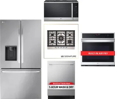 5 Piece Package Includes Refrigerator, Cooktop, Wall Oven, Microwave And Dishwasher