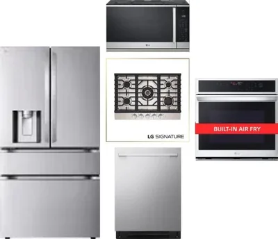 5 Piece Package Includes Refrigerator, Cooktop, Wall Oven, Microwave And Dishwasher