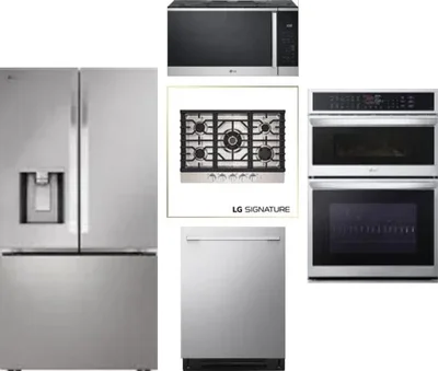 5 Piece Package Includes Refrigerator, Cooktop, Wall Oven, Microwave And Dishwasher
