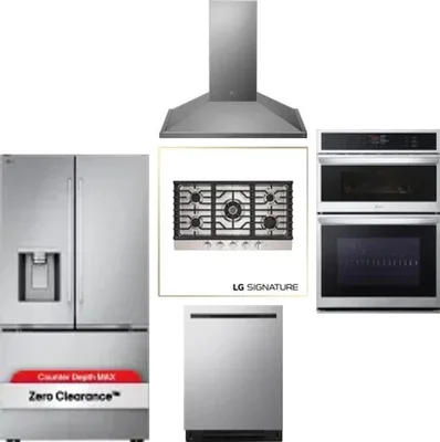 5 Piece Package Includes Refrigerator, Cooktop, Wall Oven, Hood And Dishwasher