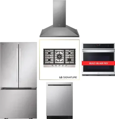 5 Piece Package Includes Refrigerator, Cooktop, Wall Oven, Hood And Dishwasher