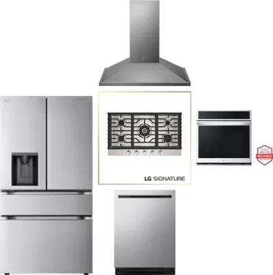 5 Piece Package Includes Refrigerator, Cooktop, Wall Oven, Hood And Dishwasher