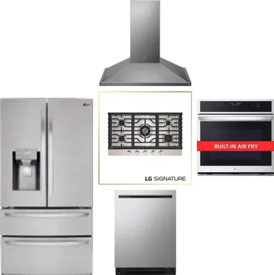 5 Piece Package Includes Refrigerator, Cooktop, Wall Oven, Hood And Dishwasher