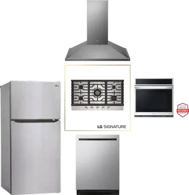5 Piece Package Includes Refrigerator, Cooktop, Wall Oven, Hood And Dishwasher