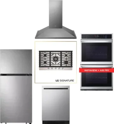 5 Piece Package Includes Refrigerator, Cooktop, Wall Oven, Hood And Dishwasher