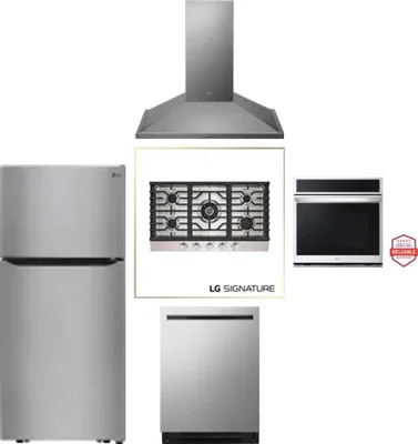 5 Piece Package Includes Refrigerator, Cooktop, Wall Oven, Hood And Dishwasher