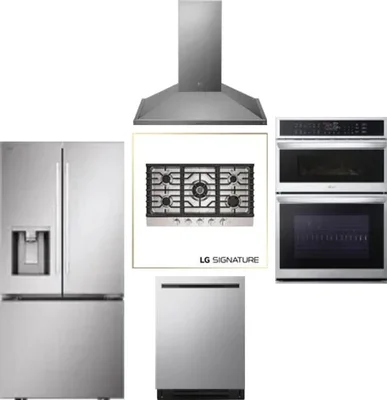 5 Piece Package Includes Refrigerator, Cooktop, Wall Oven, Hood And Dishwasher