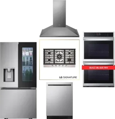 5 Piece Package Includes Refrigerator, Cooktop, Wall Oven, Hood And Dishwasher