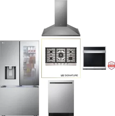 5 Piece Package Includes Refrigerator, Cooktop, Wall Oven, Hood And Dishwasher