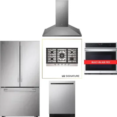 5 Piece Package Includes Refrigerator, Cooktop, Wall Oven, Hood And Dishwasher