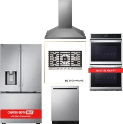 5 Piece Package Includes Refrigerator, Cooktop, Wall Oven, Hood And Dishwasher