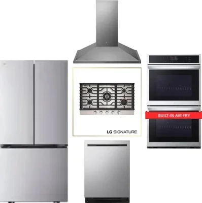 5 Piece Package Includes Refrigerator, Cooktop, Wall Oven, Hood And Dishwasher