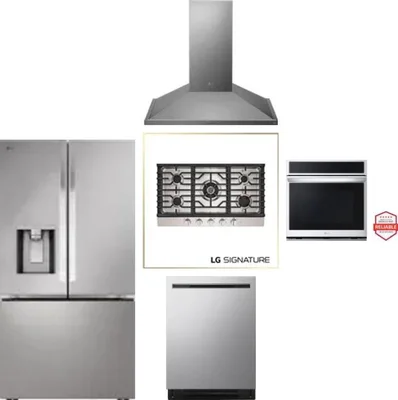 5 Piece Package Includes Refrigerator, Cooktop, Wall Oven, Hood And Dishwasher