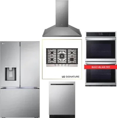 5 Piece Package Includes Refrigerator, Cooktop, Wall Oven, Hood And Dishwasher