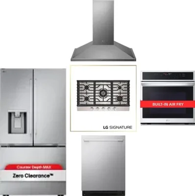 5 Piece Package Includes Refrigerator, Cooktop, Wall Oven, Hood And Dishwasher