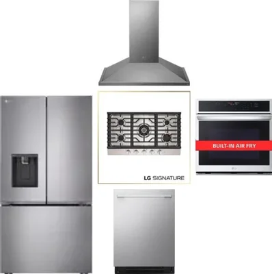 5 Piece Package Includes Refrigerator, Cooktop, Wall Oven, Hood And Dishwasher