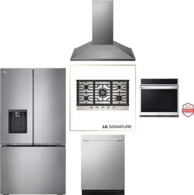 5 Piece Package Includes Refrigerator, Cooktop, Wall Oven, Hood And Dishwasher