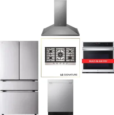 5 Piece Package Includes Refrigerator, Cooktop, Wall Oven, Hood And Dishwasher