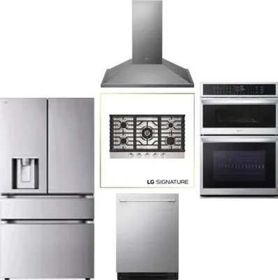 5 Piece Package Includes Refrigerator, Cooktop, Wall Oven, Hood And Dishwasher