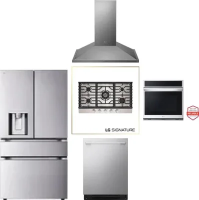 5 Piece Package Includes Refrigerator, Cooktop, Wall Oven, Hood And Dishwasher