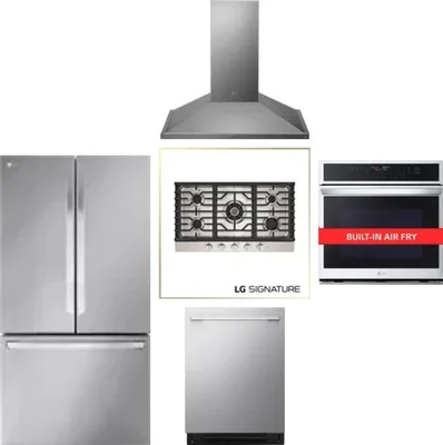5 Piece Package Includes Refrigerator, Cooktop, Wall Oven, Hood And Dishwasher