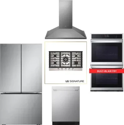 5 Piece Package Includes Refrigerator, Cooktop, Wall Oven, Hood And Dishwasher
