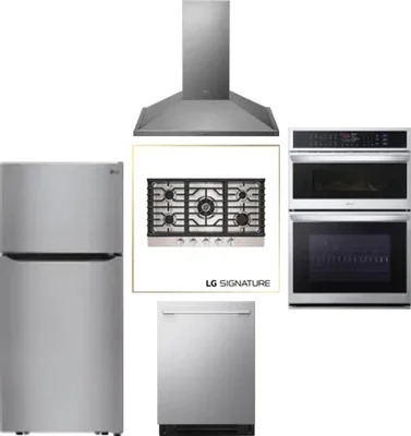 5 Piece Package Includes Refrigerator, Cooktop, Wall Oven, Hood And Dishwasher